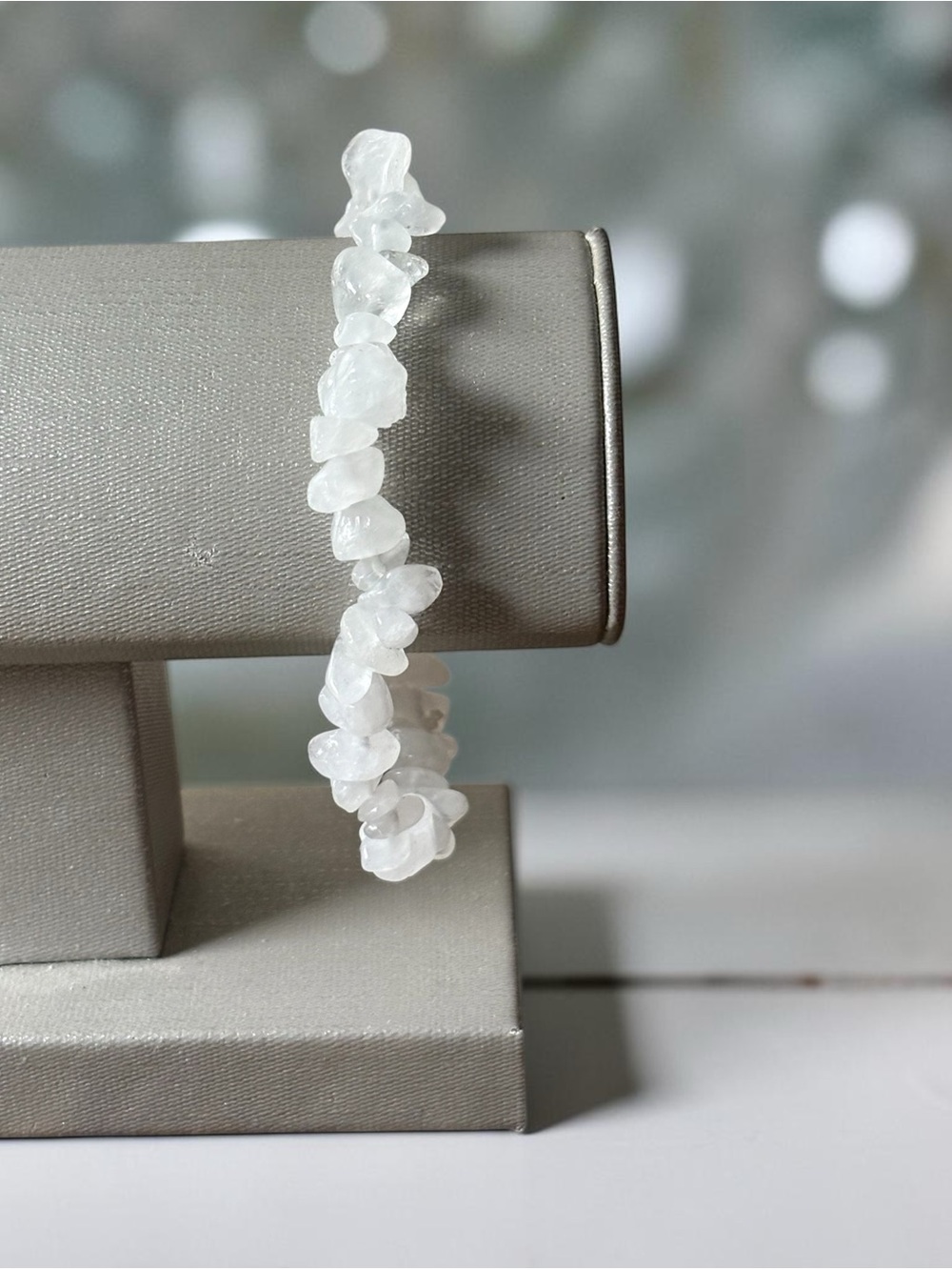 Clear Quartz Crystal Chip Gemstone Beaded Stretch Bracelet